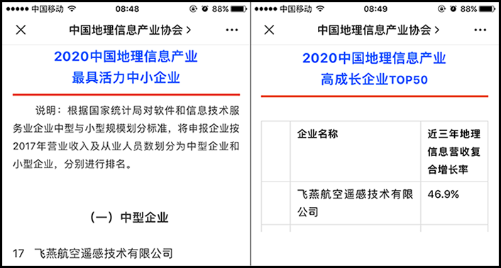 喜訊丨飛燕遙感榮獲2020中國地理信息產(chǎn)業(yè)最具活力中型企業(yè)榮譽(yù)稱號，榮耀入選2020中國地理信息產(chǎn)業(yè)高成長企業(yè)TOP50！